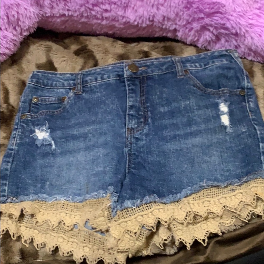 Jean shorts with lace bottom
